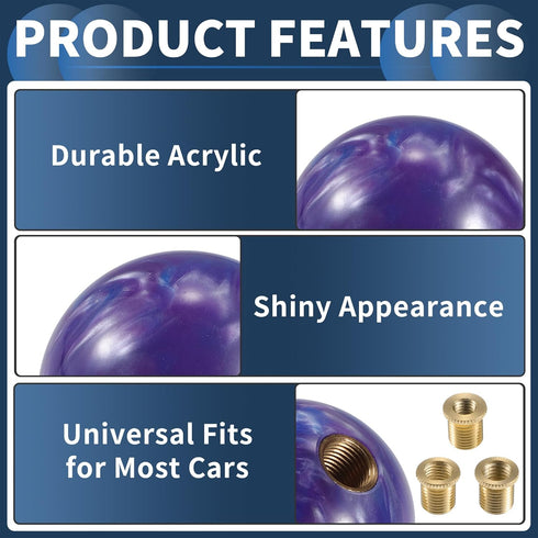 Round Ball Shift Knob, 5.4cm Universal for Automatic and Manual Vehicle Gear Shifter Knob with 3 Adapter Acrylic Purple, 1 Set...
