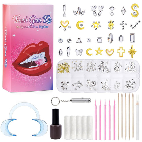 Tooth Gems Kit Fashionable, DIY Teeth Jewelry with Shiny Crystals, Tooth Gems Decoration Starter Kit, Teeth Gems Kit, gold and silver...