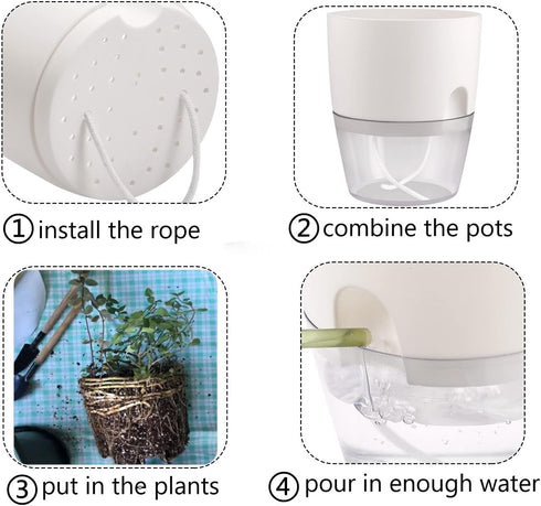 Plant and Flower Pot Set, 5 Pack 6/4.1/3.2 Inch Self Watering Pots for Indoor Plants Wicking Pots, Modern Decorative Planter Pot for House Plants,...