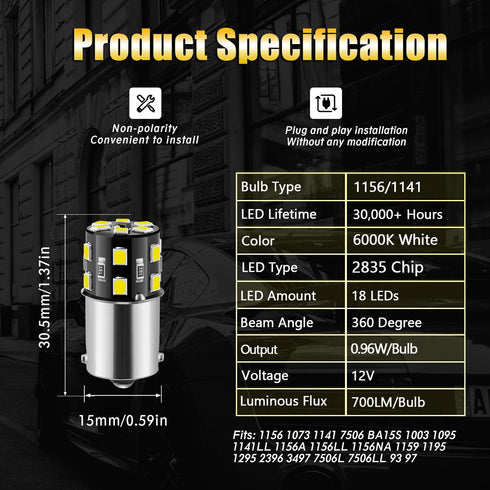 20PCS 1141 1156 Interior LED Light Bulbs for RV, Super Bright 18-SMD 6000K Xenon White 1073 1003 7506 BA15S LED Bulbs Replacement for Camper Trail...