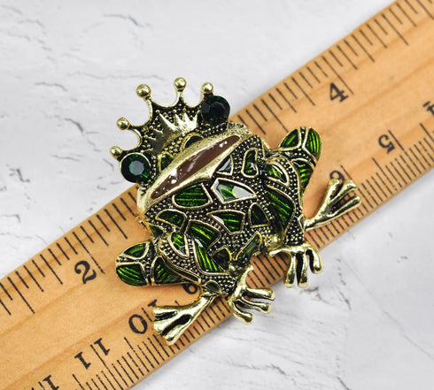 Gyn&Joy Gold Tone Peridot Green Colored Rhinestone Crystal Frog Brooch Pin BZ099...