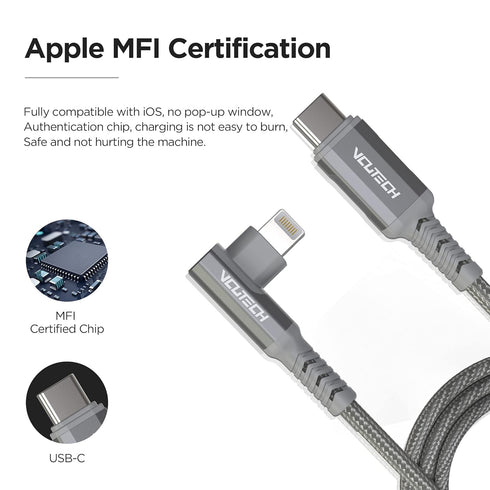 VCUTECH Lightning Data Cable to USB-C 1.1 ft/35 cm MFI Certified for DJI Mini 3 Pro/Mini 2/Air 2S/Mavic Air 2/Mavic 3 Remote Controller OTG Extens...