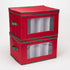 Household Essentials 540RED Holiday China Storage Chest with Lid and Handles, Cocktail Glasses and Red Canvas with Green Trim...