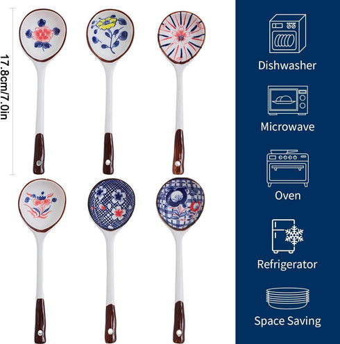 Soup Spoon, Asian Ceramic Spoons with Long Handle Japanese Soup Spoon, Chinese Ramen Spoons Easy to Hold for Ramen Wonton Noodle Miso Dumplings-Se...