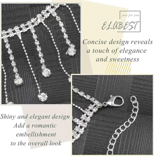 ELABEST Boho Rhinestone Ankle Bracelet Silver Drop Tassel Crystal Dangle Anklet Bracelets High-heeled Trendy Anklet Tennis Foot Chain Nightclub Pa...