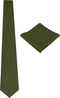 Mens Solid Linen Tie Set : Slim Necktie with Matching Pocket Square (Olive Green)...