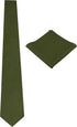 Mens Solid Linen Tie Set : Slim Necktie with Matching Pocket Square (Olive Green)...