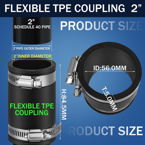 2 Pcs Flexible TPE Coupling with Stainless Steel Clamps for Plastic and Copper Plumbing Connections, High Temperature Resistant Material, Black (2...