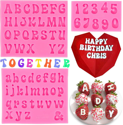 Palksky 3 Pieces Letter Molds for Chocolate Covered Strawberries, Silicone Fondant for Breakable Hearts and Cake Decorating, Lowercase Uppercase N...