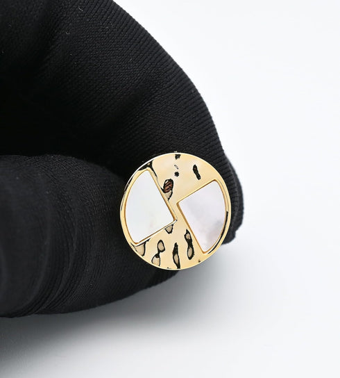 14K Gold Plated Natural Mother of Pearl Cufflinks for Men Lady Water Ripples Pattern Round Golden Men's Cufflinks Jewelry for Wedding Anniversary ...