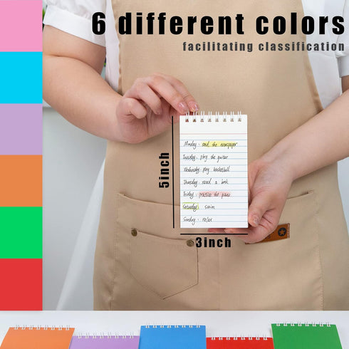 Koogel Top Bound Pocket Notebooks, Small Spiral Memo Pads Lined 3x5 Ruled Pocket Notebook Durable Cover Notebooks 50 Sheets/6 Pads for Office Scho...