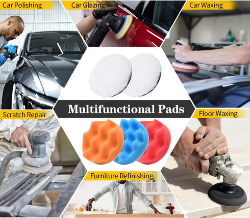 24pcs Drill Brush Attachment Set, 8pcs Scrubber Brushes with 9pcs Scouring Pad 3pcs Scrubbing Sponge 2pcs White Wool Pad 1pcs Backer and 1pcs Exte...