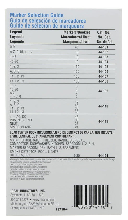 Ideal Industries 44-109 Plastic-Impregnated Cloth Self-Sticking Wire Marker Booklet 1/4 inch x 1-1/2 inch Legend...