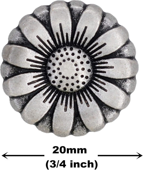 Bezelry 12 Pieces Morning Flower Metal Shank Buttons. 20mm (3/4 inch) (Antique Silver)...