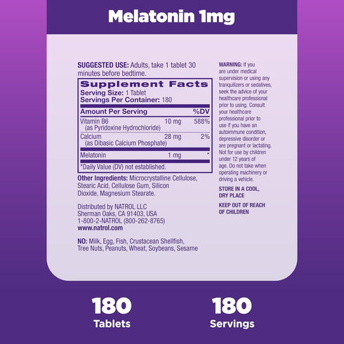 Natrol, Melatonin Tablets Helps You Fall Asleep Faster Stay Asleep Longer Faster Absorption 100 Vegetarian 1mg, 180 Count...