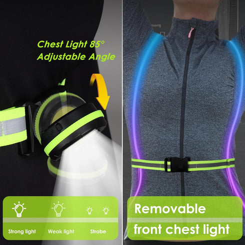 LED Reflective Vest With Front Light,Multi-Color High Visibility Reflective Running Vest, for Running or Cycling USB Charging Running Gear, Adjust...