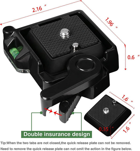 Konsait Camera Camcorder Tripod Monopod Ball Head QR-40 Quick Release Plate Clamp Adapter with Plate Double Insurance Button for DSLR Camera Tripo...