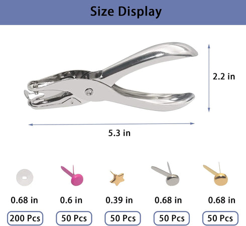 200 Pieces Paper Fasteners Brads, Multi Color Mini Brads Round Fasteners with 200 Pieces Silver Washers and Single Hole Metal Punch Pliers, Metal ...