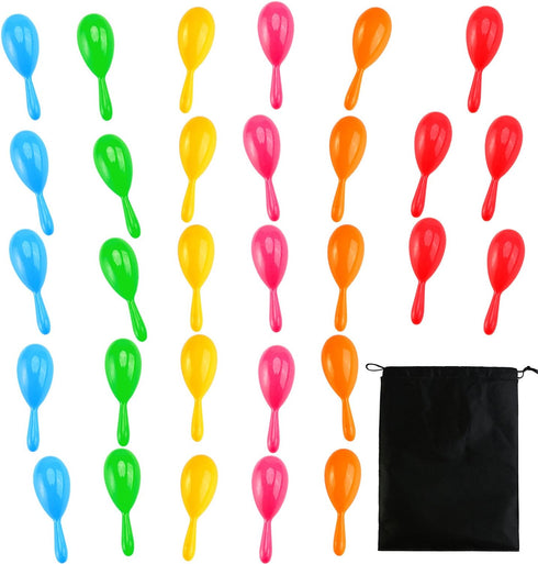 Resinta 30 Pieces Neon Maracas Shakers Mini Noisemaker Bulk Colorful Noise Maker with Drawstring Bag for Mexican Fiesta Party Favors Classroom Mus...