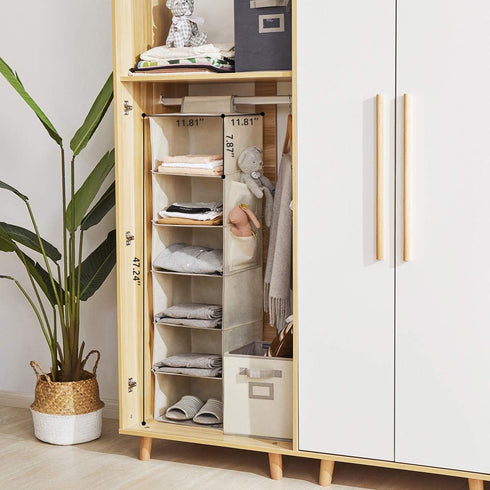 Hanging Closet Organizer, 6-Shelf Closet Hanging Storage with Side Pockets, Beige...