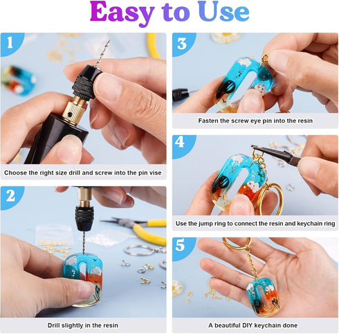 LET'S RESIN Electric Resin Drill, 74Pcs Hand Drill Supplies with 3-Jaw Clamp-Applicable to A Larger Drilling Range (0-3mm), Grip Nose Pliers, Keyc...