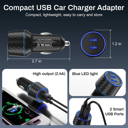 Car Charger for iPhone 3Pack Dual Port USB C Cigarette Lighter Adapter 2.4A Boxeroo USBA Car Plug Charger for iPhone 15 14 13 12 11 Pro Max 10 SE ...