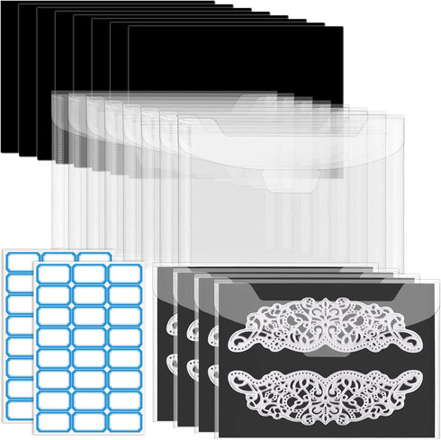 Pllieay 26Pcs Stamp and Die Storage Pockets with Rubber Magnetic Sheets and Labels, Clear Plastic Envelopes Storage Bag Scrapbooking Storage Dies ...