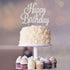 Happy Birthday Cake Topper - Premium Silver Metal - Happy Birthday Party Sparkly Rhinestone Decoration Makes a Great Centerpiece - Now Protected i...