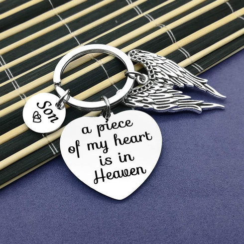 Vadaka Memorial Keychain A Piece of My Heart Is in Heaven Son Memorial Jewelry Gifts Miscarriage Remembrance Gift Loss of Son Keychain Sympathy Gi...