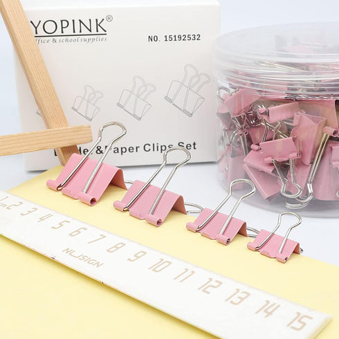 Binder Clip Paper Clamps, Assorted Sizes (Mini, Small, Medium, Large), 100 Pcs Clips for Office School Supplies (Pink)...