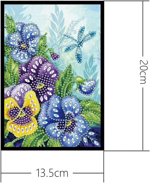 5D Notebook with Diamond Art Painting Art DIY Blue Flower and Dragonfly Cover Crystal Cross Stitch Special Shaped Diamond Kits Writing Sketchbook ...