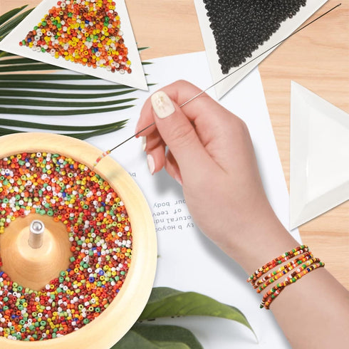 hobbyworker The Upgrade Version Wooden Bead Spinner with 2 Pcs Big Needles,8000 Pcs Seed Beads and 1 Surprise Gift Pack for Jewelry Making Tools,Q...