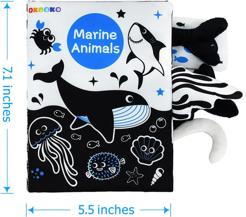 OKOOKO Soft Baby Book Black and White High Contrast Marine Animals Tails Book Bath Book Montessori Sensory Stroller Toy Non-Toxic Crinkle Washable...