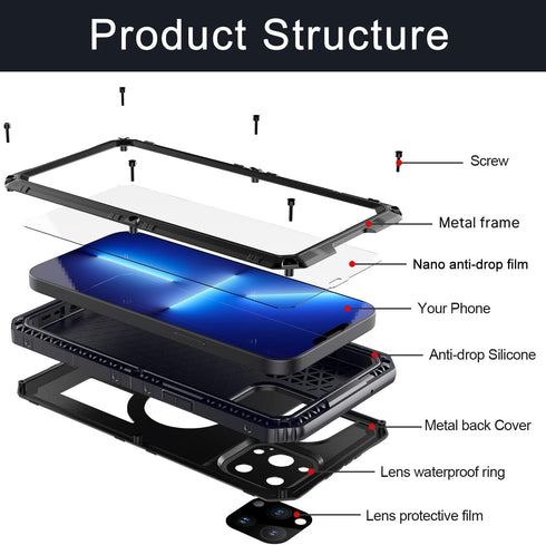 Marrkey Waterproof Case for iPhone 14 Pro Max 6.7 inch, Heavy Duty Shockproof Dustproof Metal Durable Case with Built-in Screen,360 Full Body Prot...