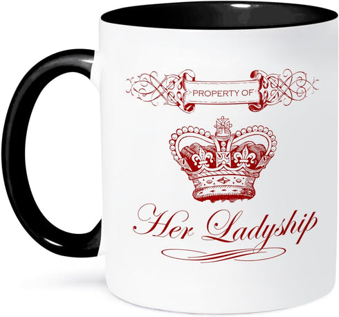 3dRose mug_220760_4 Funny Property of Her Ladyship Aristocratic Crown and Scroll in Red - Two Tone Black Mug, 11oz...