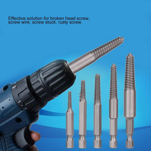 5pcs Broken Head Screw Screw Extractor Hex Handle Electric Extracting Tool Damaged Bolts Removal Tool Easy Out Kit...