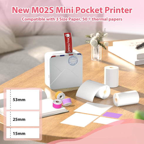Mini Pocket Printer - M02S Upgrade 304DPI Wireless Bluetooth Thermal Sticker Printer, Compatible with iOS and Android, Print 3 Size Papers, Inkles...