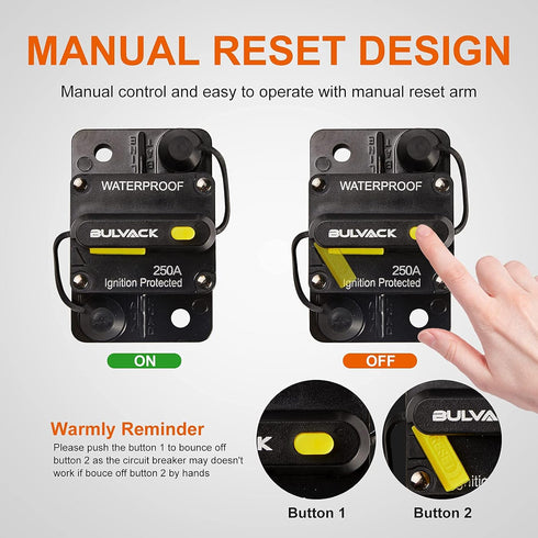 250 Amp Circuit Breaker with Manual Reset for Car Marine Trolling Motors Boat ATV Manual Power Protect for Audio System Fuse, 12V-48V DC (250A)...