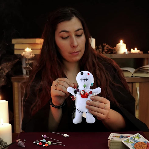 Kathfly 8 Pcs Voodoo Doll Set Include Horror Doll, 7 Pcs Skull Pins Ghost Doll Soft Revenge Dammit Creepy Dolls Pin Holder Voodoo Toys Resin Metal...