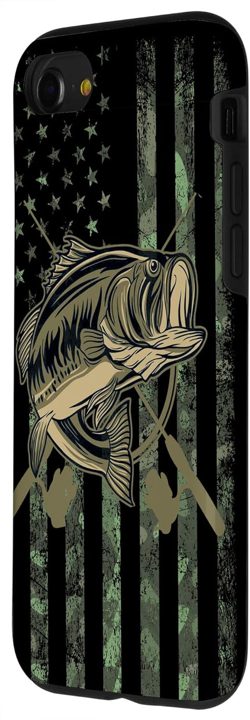 Camo American Flag Bass Fishing Gift Love Fishing Fisherman Case for iPhone SE (2020) / 7 / 8...