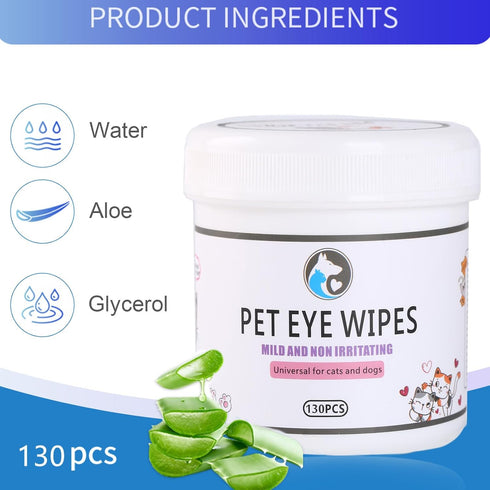 Dog Eye Wipes130Count,Natural Plant Ingredients,Effectively Removes Eye Dirt,Eye Secretions,Mucus Secretions,Improve Tear Stains,Suitable for Dail...