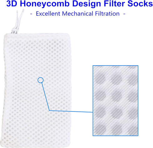 Filter Socks 4 Inch Opening by 7.1 Inch Long, 3D Honeycomb Design Filter Bags, Small Filter Media Bag, Drawstring Aquarium Filter Sock (4" x 7.1"?...