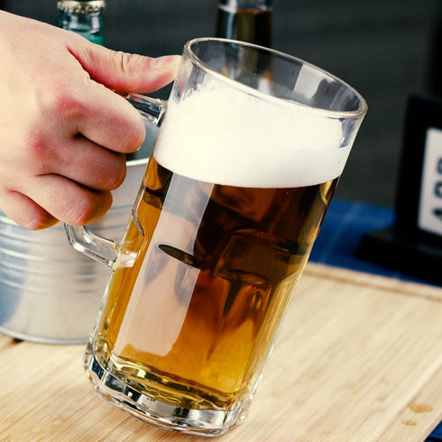 BaveL Style Extra Large Beer Mug 34 Ounce,Large Glass Mugs With Handle,One Liter German Beer Stein Super Mug (34 oz)...