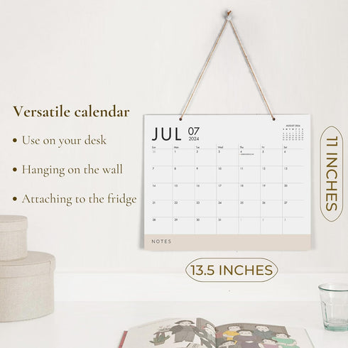 Elegant White & Beige Magnetic Calendar for Fridge April 2024 - September 2025 | Large 13.5x11 Inches 18-Month Fridge Calendar Magnet for Contempo...