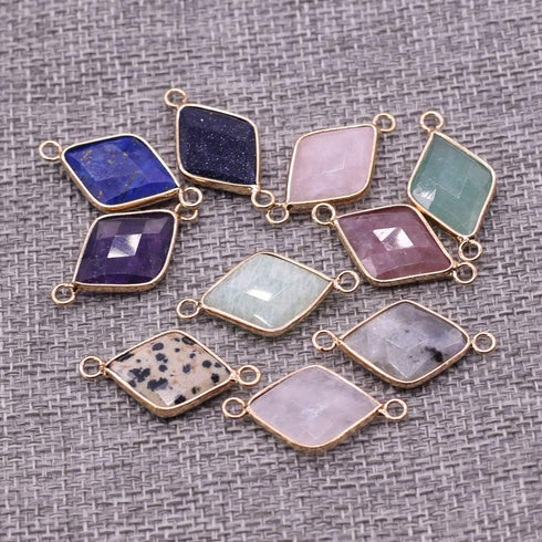 6PCS Natural Stone Pendant Charms,Quadrilateral Shape Random Color Mix Stone Connector Necklace Links Pendants Healing Crystal Quartz Chakra Reiki...