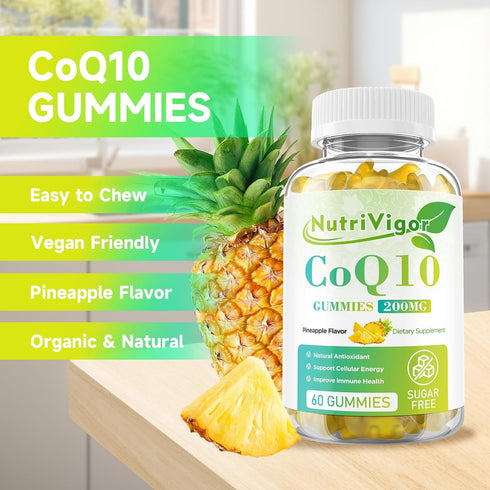 CoQ10 Gummies, Coenzyme Q10 Supplement 200mg, High Absorption CoQ10 Supplement for Cellular Energy and Immune Health, Vegan, Gluten Free, Pineappl...