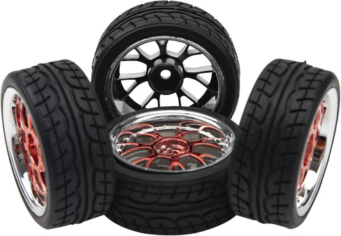 4Pack HIRCQOO 12mm Hex Plastic Wheel Rims & 2.59" Rubber Tires Set w/Foam Compatible with Traxxas Kyosho HPI Tamiya TT-01 TT-02 Sakura HSP 1/10 RC...