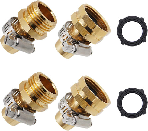 Garden Hose Repair Connector with Clamps, Male and Female Garden Hose Fitting, 2 Set...