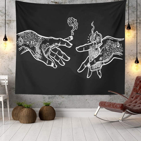 Wall Tapestry White and Black Floral Hands, Funny Creative Hippie Boho Novelty Tapestry Wall Hanging, Art Decor Print Fabric for Bedroom Living Ro...