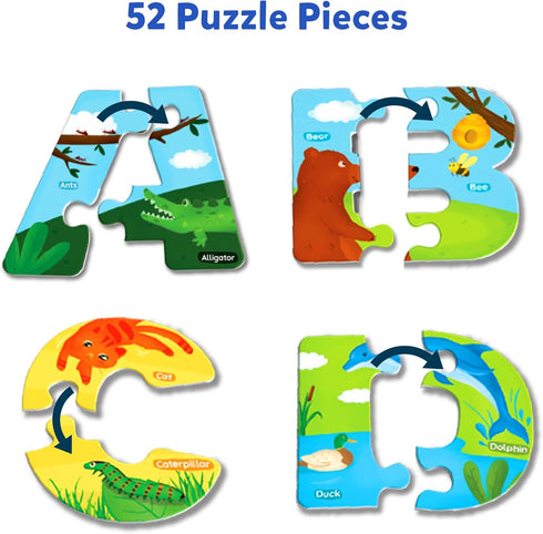 Skillmatics Animal Alphabet Puzzle - 52 Piece Jigsaw Puzzle for Toddlers, Preschoolers, Educational Toy for Learning ABCs and Letters, Gifts for B...